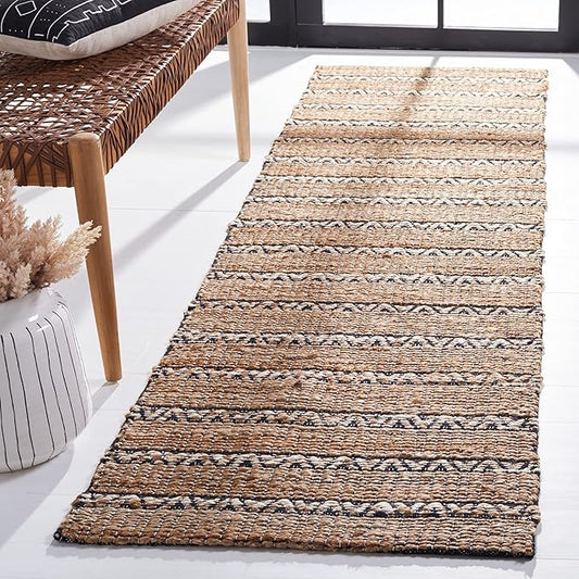 SAFAVIEH Natural Fiber Collection Runner Rug - 2'3" x 8', Black & Natural, Handmade Flat Weave Stripe Jute & Cotton Jute, Ideal for High Traffic Areas in Living Room, Bedroom (NFB655Z)