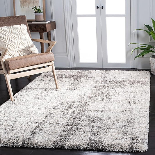SAFAVIEH Hudson Shag Collection Area Rug - 10' x 14', Ivory & Grey, Modern Abstract Design, Non-Shedding & Easy Care, 2-inch Thick Ideal for High Traffic Areas in Living Room, Bedroom (SGH205A)