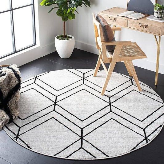 SAFAVIEH Adirondack Collection 6' Round Ivory/Black ADR241A Modern Geometric Non-Shedding Living Room Dining Bedroom Foyer Area Rug