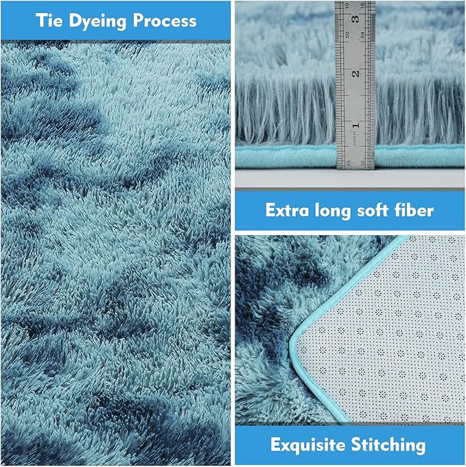 3x5 Rug, Bedside Preppy Dorm Area Rug, College Essentials Small Carpets for Bedroom, Anti Slip Fluffy Gray Living Room Rugs Home Decor(3 x 5, Dark Blue Tie-Dyed)