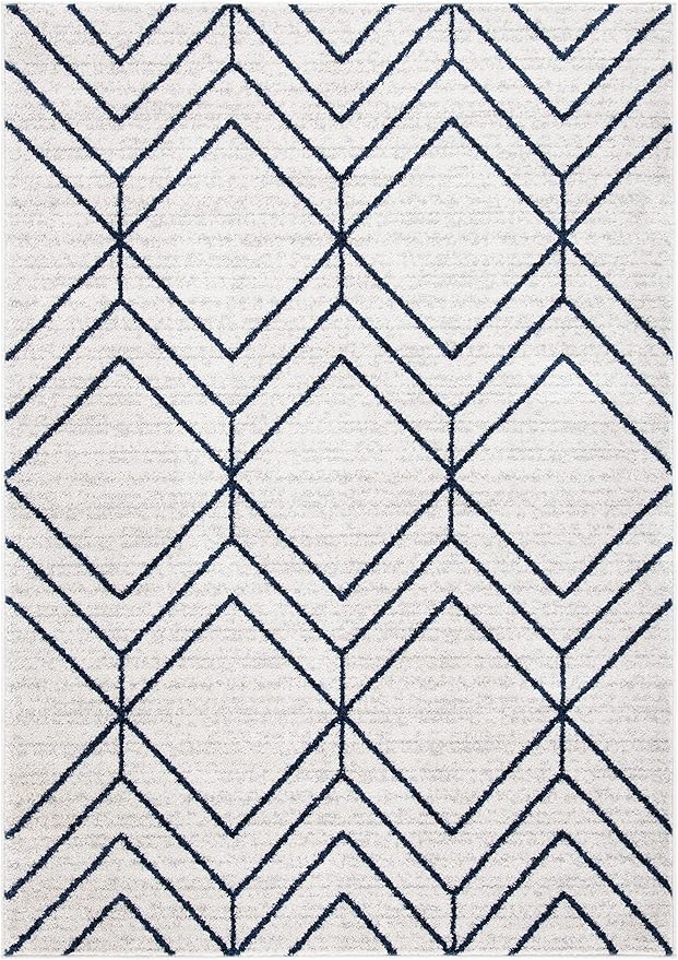 SAFAVIEH Adirondack Collection Accent Rug - 4' x 6', Light Grey & Navy, Modern Geometric Design, Non-Shedding & Easy Care, Ideal for High Traffic Areas in Entryway, Living Room, Bedroom (ADR241N)