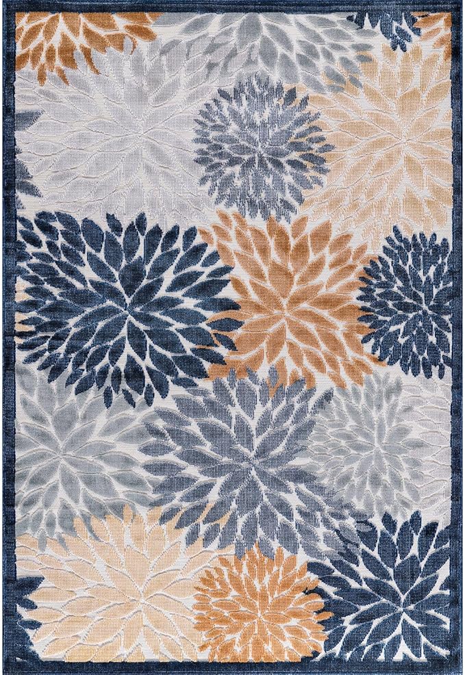 CAMILSON Indoor Outdoor Rug Multi Color 5x7 Floral Exotic Tropical Area Rugs for Indoor and Outdoor patios, Easy-Cleaning Non-Shedding Living Room, Garden and Kitchen Washable Outside Carpet (5 x 7)