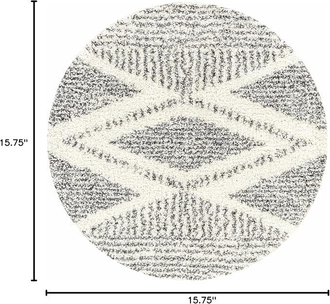 Hauteloom Trunding Living Room, Bedroom Area Rug - Bohemian, Transitional - Plush Pile - Charcoal, Cream - 18" Sample