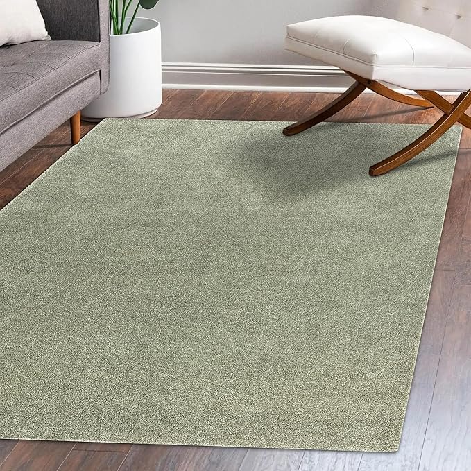 Eyely UES100O-3 Supersoft Haze Solid Low-Pile Indoor Area Rug Casual;Contemporary;Solid;Traditional, Bedroom, Kitchen, Living Room, Easy-Cleaning, Non-Shedding, 3 X 5, Green