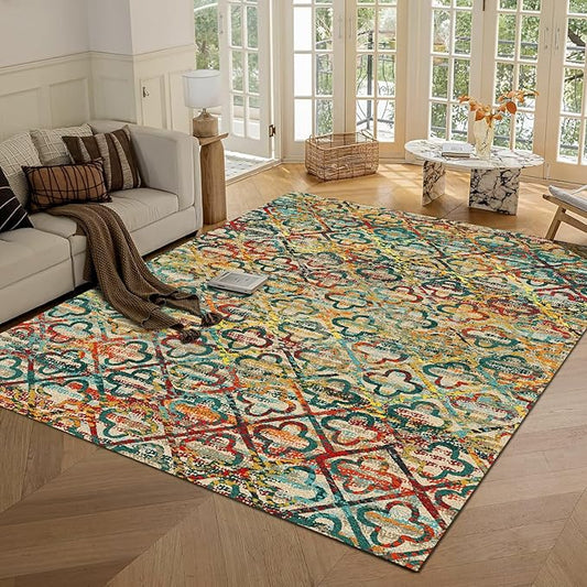RUGSURE Washable Area Rugs, 4' x 6' - 1/6 Thick - Stain & Water Resistant Non-Slip - Perfect Resistant Rug for Living Room, Bedroom, Nursery, Pet & Child Friendly, Vibrant Colors Rugs, Multicolor