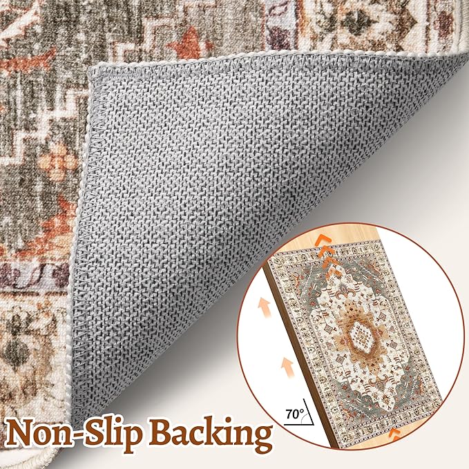 Tangsoo 2x10 Vintage Floral Geometric Runner Rug, Turmeric & Multicolor, Machine Made, Non-Slip, Washable, 0.35 Inch Pile, Rectangular, Indoor, Entryway & Living Room