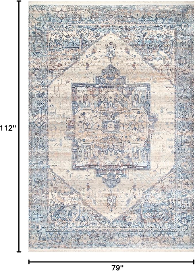 nuLOOM Harriet Vintage Medallion Fringe Area Rug - 7x9 Area Rug Traditional Light Blue/Multicolor Rugs for Living Room Bedroom Dining Room Kitchen