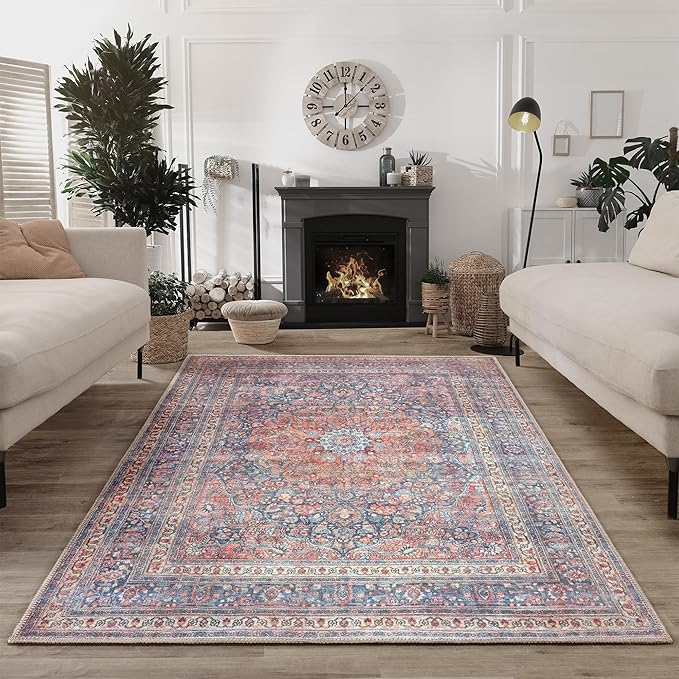 Bloom Rugs Washable Non-Slip 6' x 9' Rug - Multicolor Traditional Medallion Area Rug for Living Room, Bedroom, Dining Room, and Kitchen - Exact Size: 6' x 9'