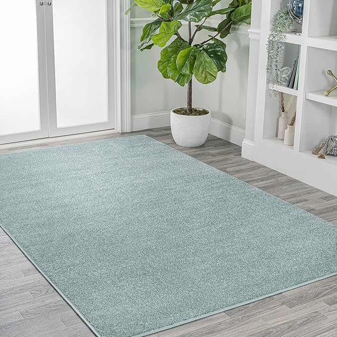 Eyely UES100S-14 Supersoft Haze Solid Low-Pile Indoor Area Rug, Coastal, Bohemian, Minimalist, Classic, Casual for Bedroom,Kitchen,Living Room,Non Shedding,Easy-Washing, Blue, 10 X 14