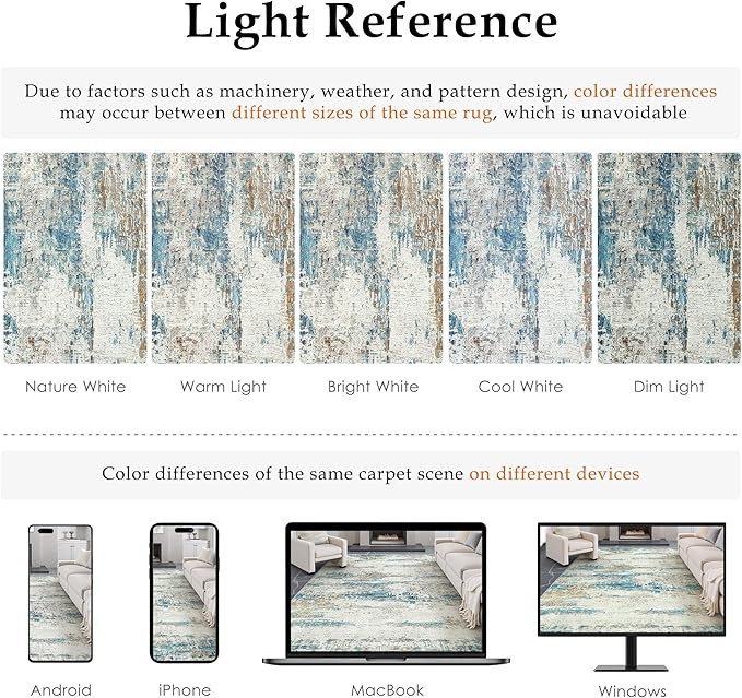 6x9 Area Rug Living Room Bedroom Carpet Washable Abstract Neutral Modern Large Blue Gray Accent Rug Dining Non Slip Low Pile Soft Thin Indoor Office Floor Throw Kitchen Contemporary