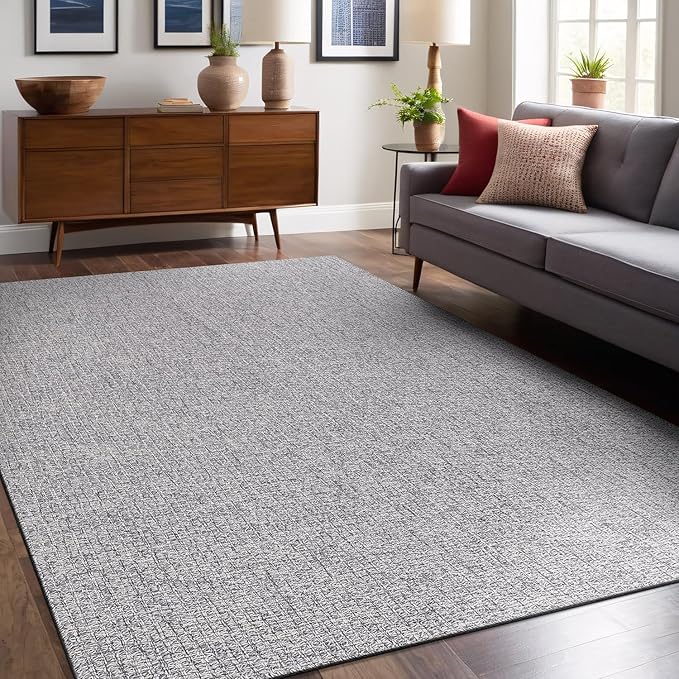 Easy Jute Rugs 5x7 Gray Color Living Room Indoor Outdoor Area Rug for Farmhouse Patio and Kitchen Rug High Traffic Washable Easy to Clean Solid Boho Woven Design Outside Carpet (5 x 7)