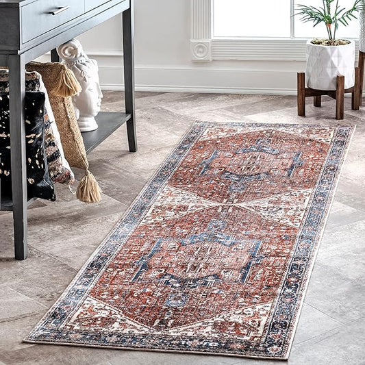 nuLOOM Harriet Vintage Medallion Fringe Area Rug - 2x10 Runner Rug Traditional Blue/Multicolor Rugs for Living Room Bedroom Dining Room Entryway Hallway Kitchen