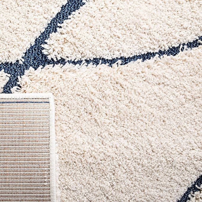 Safavieh Florida Shag Collection Area Rug - 2' x 3', Cream/Blue, Geometric Design, Plush 1.2 Inch Thick Ideal for High Traffic Areas in Living Room, Bedroom, Dining (SG471-1165)