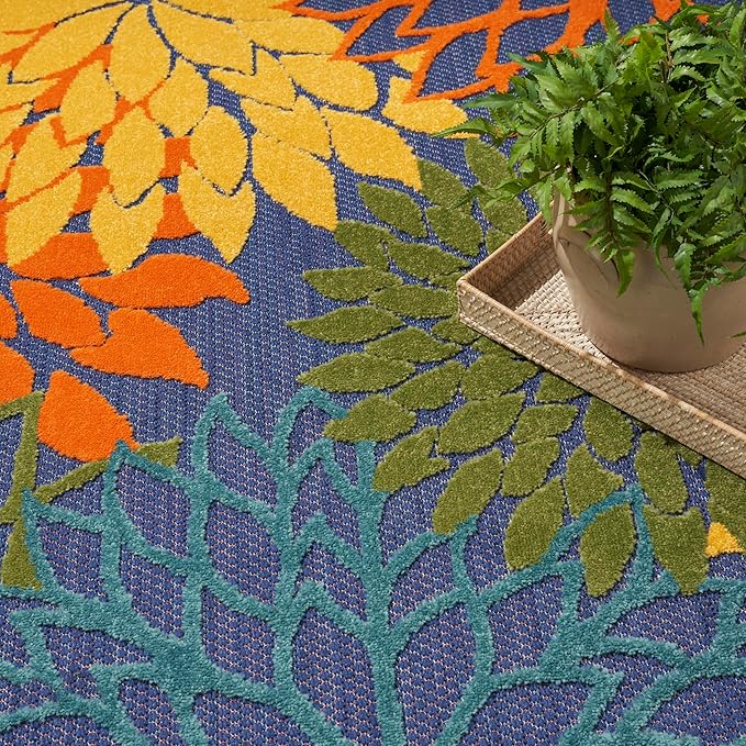 Nourison Home Aloha Indoor/Outdoor Modern Navy Multicolor 7'10" x 10'6" Area Rug, Easy Cleaning, Non Shedding, Bed Room, Living Room, Dining Room, Backyard, Deck, Patio (8x11)
