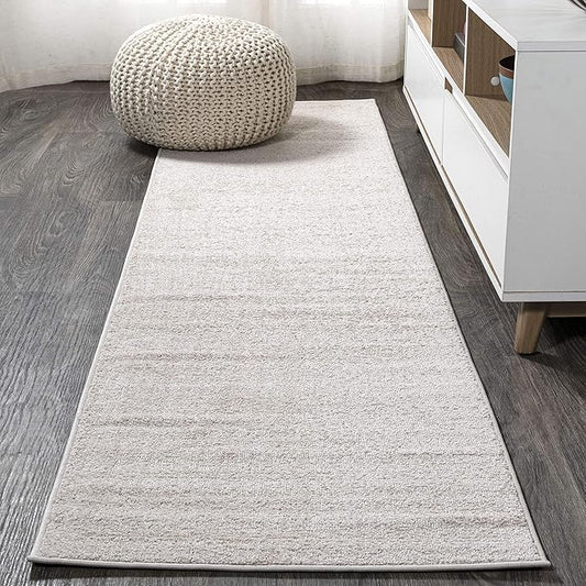 Eyely UES100D-28 Supersoft Haze Solid Low-Pile Indoor Runner Rug Casual;Contemporary;Solid;Traditional, Bedroom, Kitchen, Living Room, Easy-Cleaning, Non-Shedding, 2 X 8, Ivory