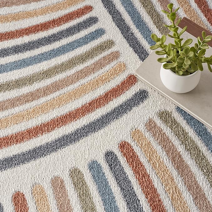 Nourison Home Astra Machine Washable Ivory Multicolor 4' x Round Area Rug Easy Clean, Non Shedding, Bed Room, Living Room, Dining Room, Kitchen (4' x Round)