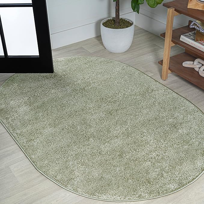 Eyely UES100O-4OV Supersoft Haze Solid Low-Pile Indoor Area Rug Casual;Contemporary;Solid;Traditional, Bedroom, Kitchen, Living Room, Easy-Cleaning, Non-Shedding, 4 X 6 Oval, Green
