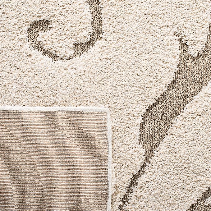 SAFAVIEH Area Rug 8x10 - Florida Shag Collection - Large - Cream & Beige, Scroll Design, Non-Shedding & Easy Cleaning, Plush Thick Pile, Ideal for Living Room, Bedroom, Dining Space (SG455-1113)
