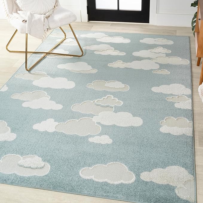 JONATHAN Y Hedwig High-Low Cloud Blue 4x6 Indoor/Outdoor Area Rug, Youth Scandi, Kids, Modern, Cottage, Transitional for Bedroom,Kitchen,Living Room,Non Shedding,Easy-Washing (SCN105A-4)