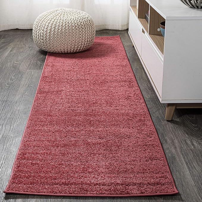 Eyely UES100E-212 Supersoft Haze Solid Low-Pile Indoor Runner Rug, Coastal, Bohemian, Minimalist, Classic, Casual for Bedroom,Kitchen,Living Room,Non Shedding,Easy-Washing, Red, 2 X 12
