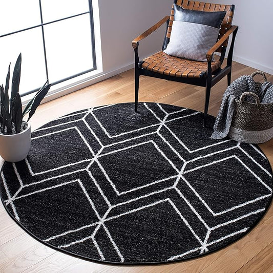 SAFAVIEH Adirondack Collection Area Rug - 10' Round, Black & Ivory, Modern Geometric Design, Non-Shedding & Easy Care, Ideal for High Traffic Areas in Living Room, Bedroom (ADR241Z)