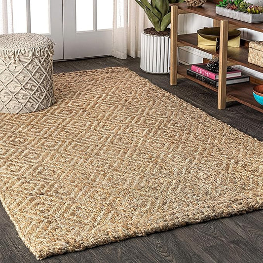 JONATHAN Y Hira Hand Woven Diamond Chunky Jute Natural Indoor Area Rug, 5x8, Bohemian, Transitional, Easy-Cleaning for Living Room, Bedroom, Kitchen, Pet Friendly, Non-Shedding (NFR100A-5)