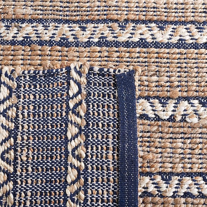 SAFAVIEH Area Rug 8x10 - Natural Fiber Collection - Large - Navy & Natural, Handmade Jute & Cotton Flat Weave, Stripe Pattern, Ideal for Living Room, Bedroom, Dining Space (NFB655N)