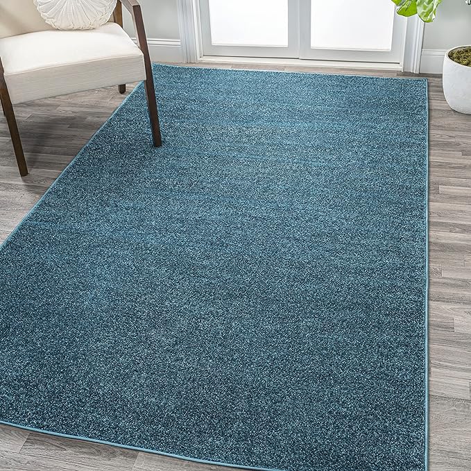 Eyely UES100H-14 Supersoft Haze Solid Low-Pile Indoor Area Rug, Coastal, Bohemian, Minimalist, Classic, Casual for Bedroom,Kitchen,Living Room,Non Shedding,Easy-Washing, Blue, 10 X 14