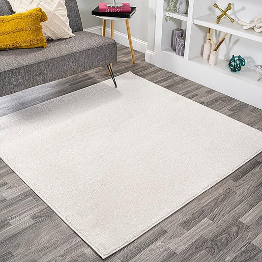 Eyely UES100T-5SQ Supersoft Haze Solid Low-Pile Indoor Area Rug Casual;Contemporary;Solid;Traditional, Bedroom, Kitchen, Living Room, Easy-Cleaning, Non-Shedding, 5' Square, Cream
