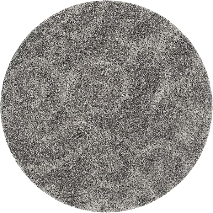 SAFAVIEH Florida Shag Collection 11' Round Grey SG455 Scrolling Vine Graceful Swirl Textured Non-Shedding Living Room Bedroom Dining Room Entryway Plush 1.2-inch Thick Area Rug