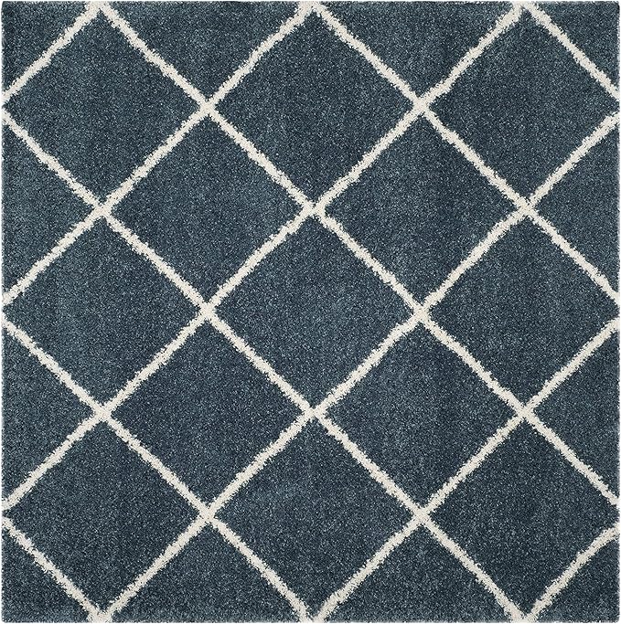 SAFAVIEH Hudson Shag Collection 3' Square Slate Blue/Ivory SGH281L Modern Diamond Trellis Non-Shedding Living Room Bedroom Dining Room Entryway Plush 2-inch Thick Area Rug