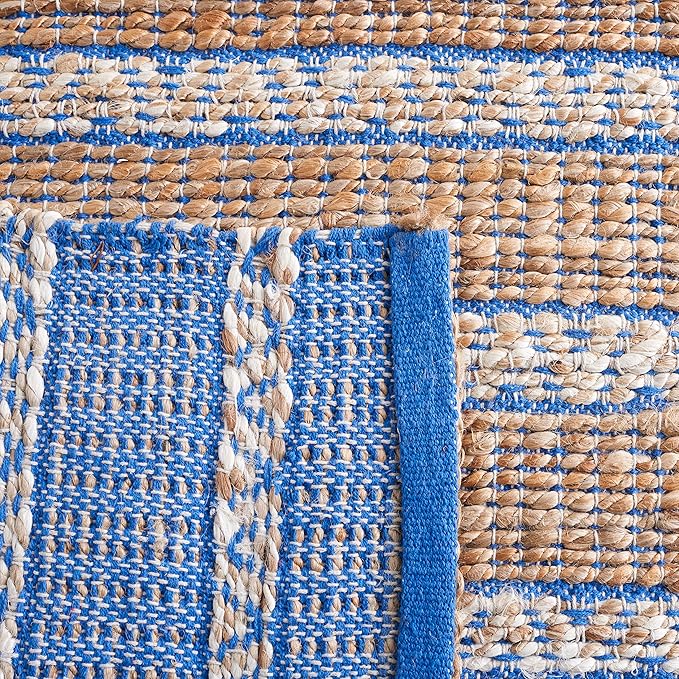 SAFAVIEH Natural Fiber Collection Accent Rug - 3' x 5', Blue & Natural, Handmade Flat Weave Stripe Jute & Cotton Jute, Ideal for High Traffic Areas in Entryway, Living Room, Bedroom (NFB655M)