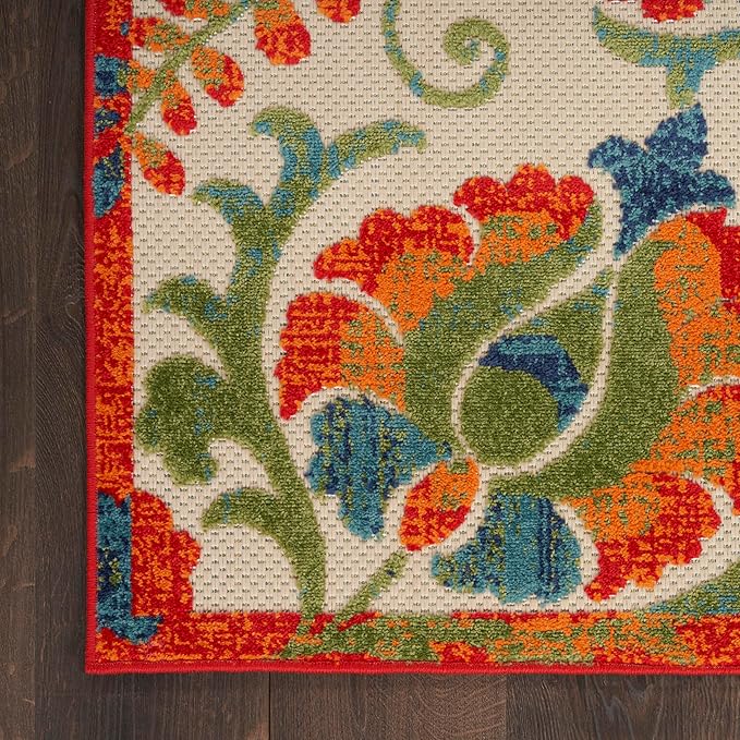 Nourison Home Aloha Indoor/Outdoor Red Multicolor 9' x 12' Area Rug, Easy Cleaning, Non Shedding, Bed Room, Living Room, Dining Room, Backyard, Deck, Patio (9x12)