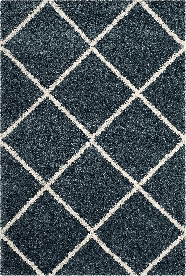 SAFAVIEH Hudson Shag Collection Area Rug - 6' x 9', Slate Blue & Ivory, Modern Trellis Design, Non-Shedding & Easy Care, 2-inch Thick Ideal for High Traffic Areas in Living Room, Bedroom (SGH281L)