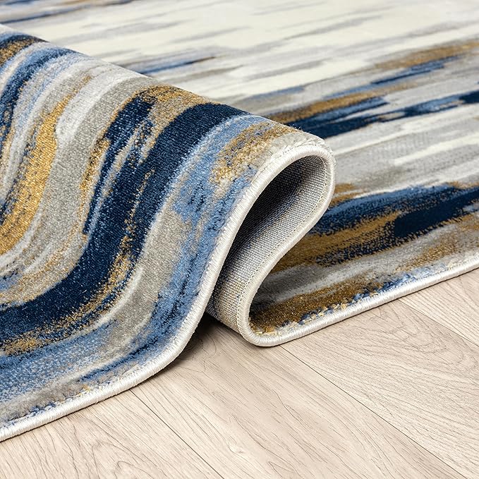 Abani Porto Collection Area Rug -Grey/Blue Abstract Design -4' x 6' - Easy to Clean - Durable for Kids and Pets - Non-Shedding - Medium Pile - Soft Feel - for Living Room, Bedroom & Office