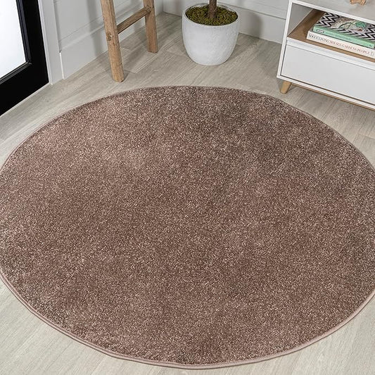 Eyely UES100J-5R Supersoft Haze Solid Low-Pile Indoor Area Rug Casual;Contemporary;Solid;Traditional, Bedroom, Kitchen, Living Room, Easy-Cleaning, Non-Shedding, 5' Round, Brown