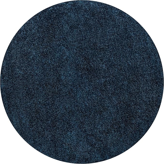 Eyely UES100C-6R Supersoft Haze Solid Low-Pile Indoor Area Rug, Coastal, Bohemian, Minimalist, Classic, Casual for Bedroom,Kitchen,Living Room,Non Shedding,Easy-Washing, Blue, 6' Round