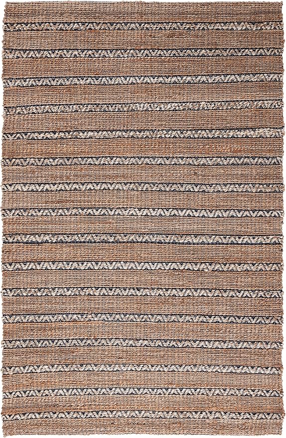 SAFAVIEH Area Rug 8x10 - Natural Fiber Collection - Large - Navy & Natural, Handmade Jute & Cotton Flat Weave, Stripe Pattern, Ideal for Living Room, Bedroom, Dining Space (NFB655N)