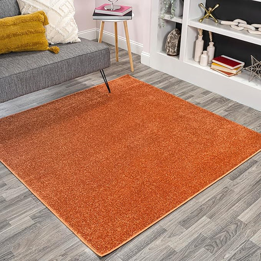 Eyely UES100M-9SQ Haze Solid Low-Pile Orange 9' Square Area Rug, Pet Friendly, Stain Resistant, Easy Cleaning, for Bedroom, Living Room, Kitchen