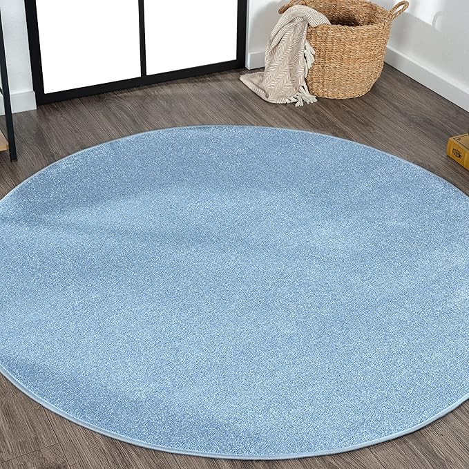 Eyely UES100F-5R Supersoft Haze Solid Low-Pile Indoor Area Rug Casual;Contemporary;Solid;Traditional, Bedroom, Kitchen, Living Room, Easy-Cleaning, Non-Shedding, 5' Round, Classic Blue