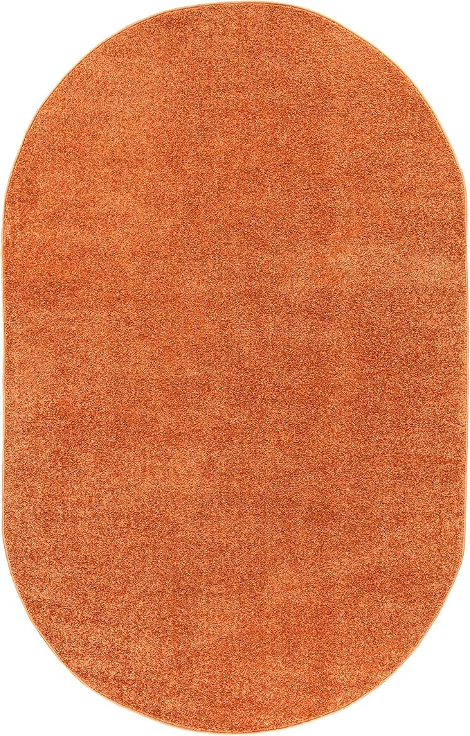 Eyely UES100M-3OV Haze Solid Low-Pile Orange 3 ft. x 5 ft. Oval Area Rug, Pet Friendly, Stain Resistant, Easy Cleaning, for Bedroom, Living Room, Kitchen