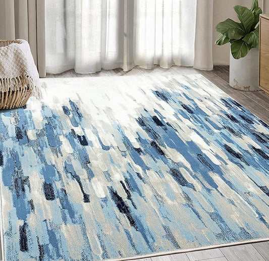 Abani Rugs Blue & Beige Abstract 7'9" X 10'2" Area Rug - Porto Collection Contemporary Style Accent Rug