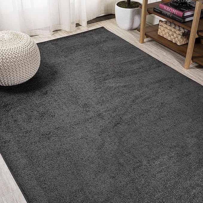Eyely UES100I-5 Supersoft Haze Solid Low-Pile Indoor Area Rug Casual;Contemporary;Solid;Traditional, Bedroom, Kitchen, Living Room, Easy-Cleaning, Non-Shedding, 5 X 8, Black