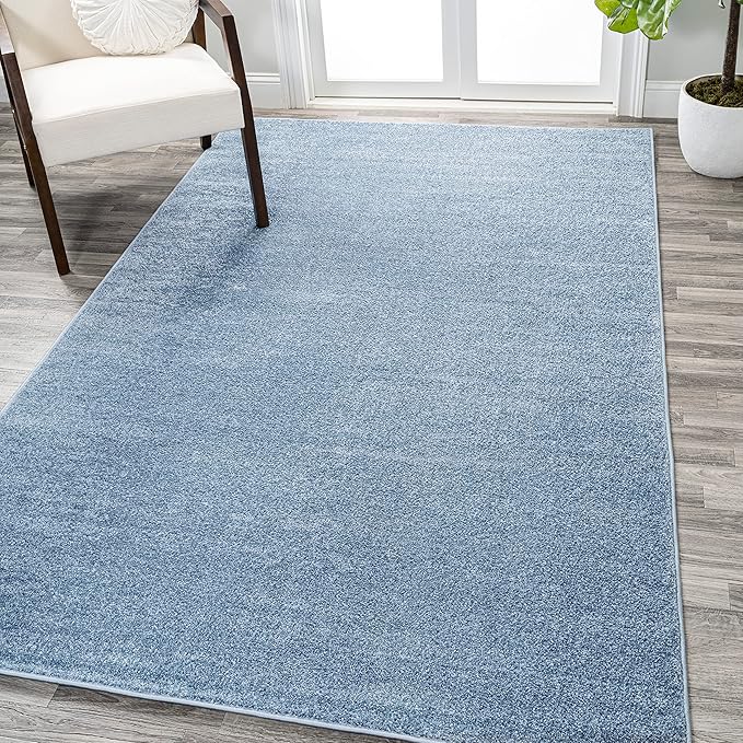 Eyely UES100F-9 Supersoft Haze Solid Low-Pile Indoor Area Rug Casual;Contemporary;Solid;Traditional, Bedroom, Kitchen, Living Room, Easy-Cleaning, Non-Shedding, 9 X 12, Classic Blue
