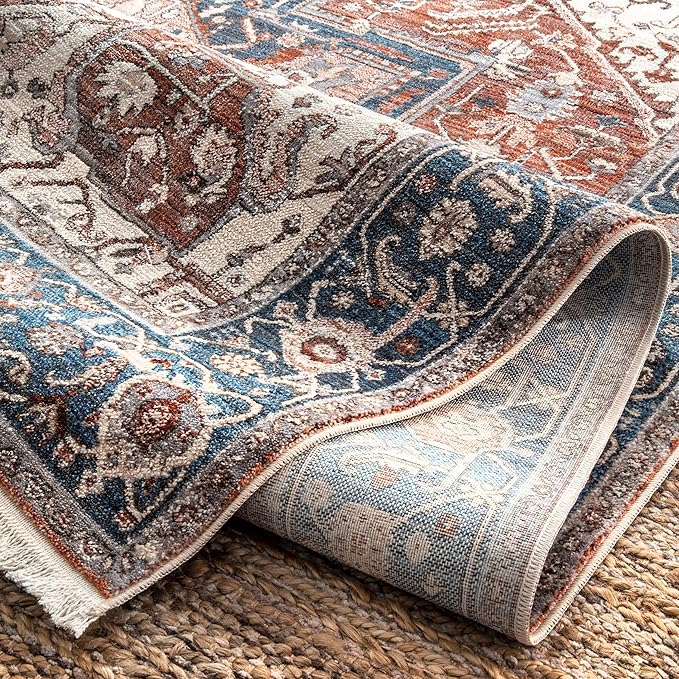nuLOOM Harriet Vintage Medallion Fringe Area Rug - 2x10 Runner Rug Traditional Blue/Multicolor Rugs for Living Room Bedroom Dining Room Entryway Hallway Kitchen