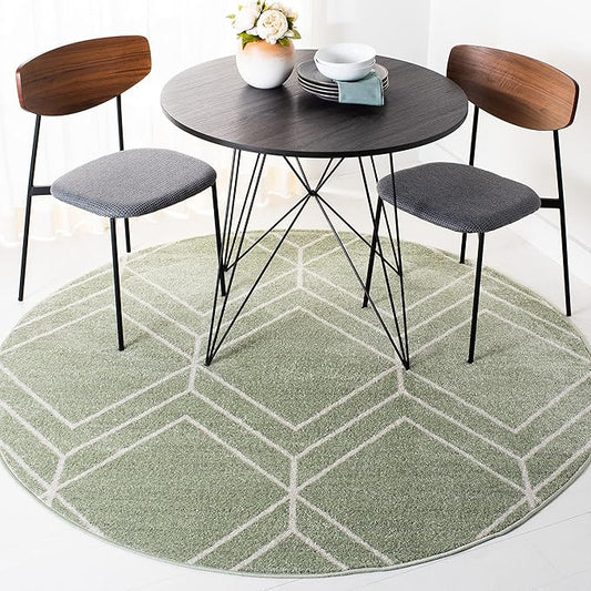 SAFAVIEH Adirondack Collection Area Rug - 8' Round, Sage & Ivory, Modern Geometric Design, Non-Shedding & Easy Care, Ideal for High Traffic Areas in Living Room, Bedroom (ADR241Y)