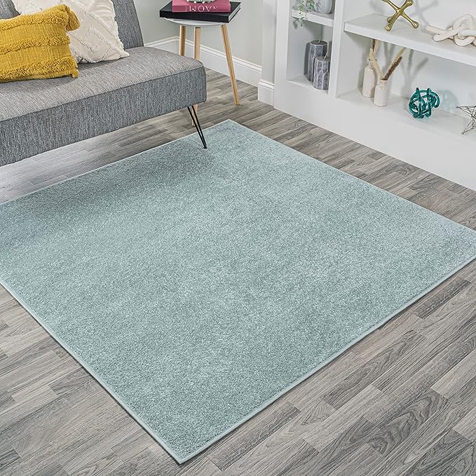 JONATHAN Y Haze Solid Low-Pile Aqua Blue 5x5 Square Indoor Area Rug, Coastal,Bohemian,Minimalist,Classic, Easy-Cleaning for Living Room,Bedroom,Kitchen,Pet Friendly,Non-Shedding (SEU100S-5SQ)