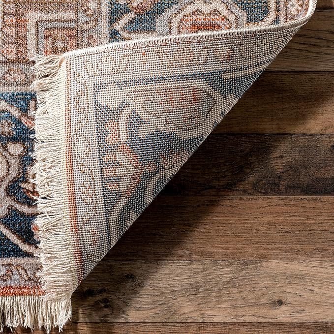 nuLOOM Harriet Vintage Medallion Fringe Area Rug - 2x10 Runner Rug Traditional Blue/Multicolor Rugs for Living Room Bedroom Dining Room Entryway Hallway Kitchen
