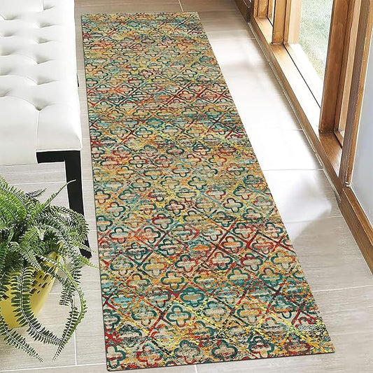 RUGSURE Washable Area Rugs, 2'6'' x 8' - 1/6 Thick - Stain & Water Resistant Non-Slip - Perfect Resistant Rug for Living Room, Bedroom, Nursery, Pet & Child Friendly, Vibrant Colors Rugs, Multicolor