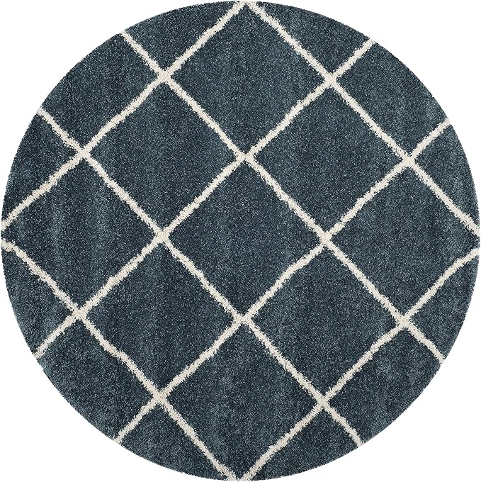 SAFAVIEH Hudson Shag Collection 3' Round Slate Blue/Ivory SGH281L Modern Diamond Trellis Non-Shedding Living Room Bedroom Dining Room Entryway Plush 2-inch Thick Area Rug